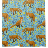 キツネとバターカップのプールブルー シャワーカーテン (正面)