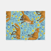 キツネとバターカップのプールブルー フリースブランケット (正面(横))