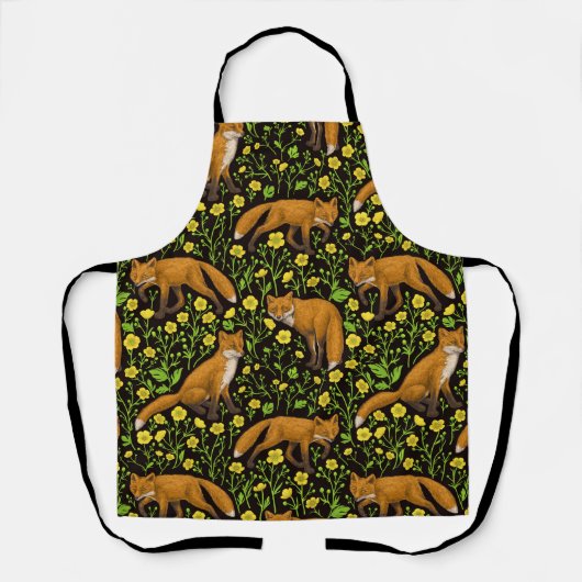 キツネとバターカップの黒 エプロン (正面)