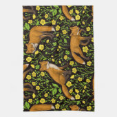 キツネとバターカップの黒 キッチンタオル (縦)