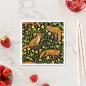 キツネとバターカップの黒 スタンダードカクテルナプキン (インサイチュ)