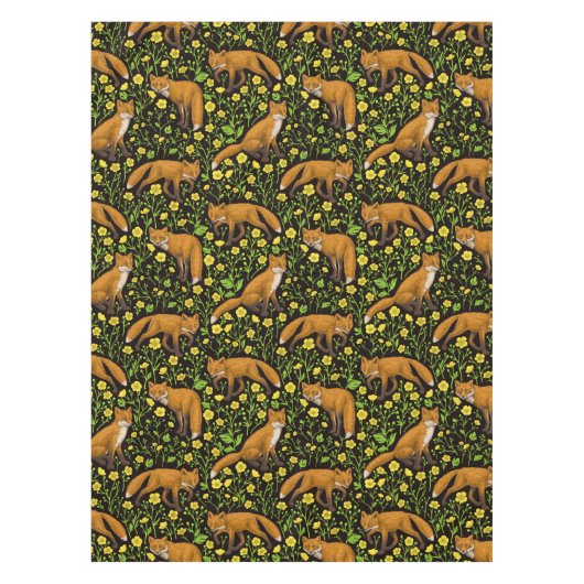 キツネとバターカップの黒 テーブルクロス (正面)