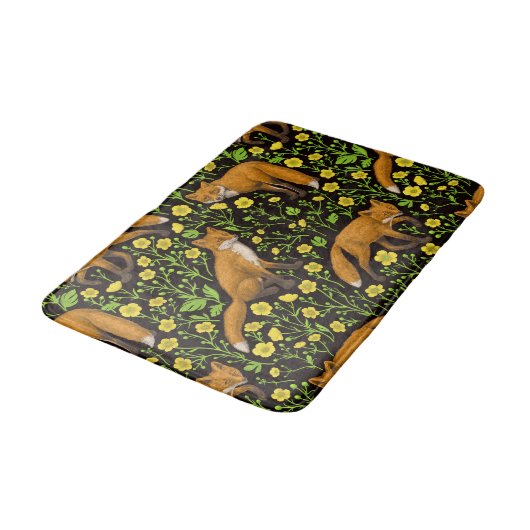 キツネとバターカップの黒 バスマット (アングル)