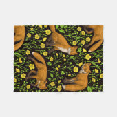 キツネとバターカップの黒 フリースブランケット (正面(横))