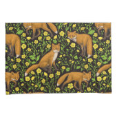 キツネとバターカップの黒 枕カバー (正面右)