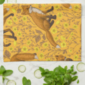 キツネとバターカップをオレンジ色に キッチンタオル (折り畳み)