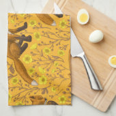 キツネとバターカップをオレンジ色に キッチンタオル (四つ折り)