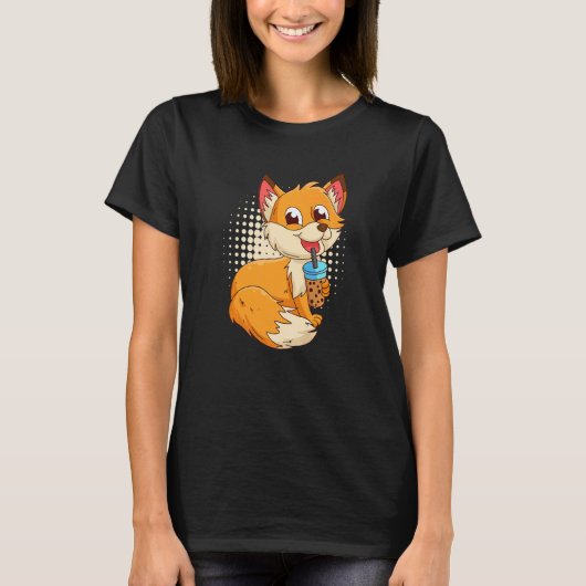 キツネとバブベル茶のキツネの子供 Tシャツ (正面)