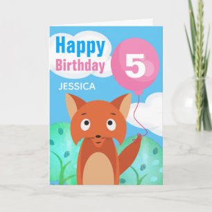 キツネとバルーンパーソナライズされた誕生日任意の年齢 カード