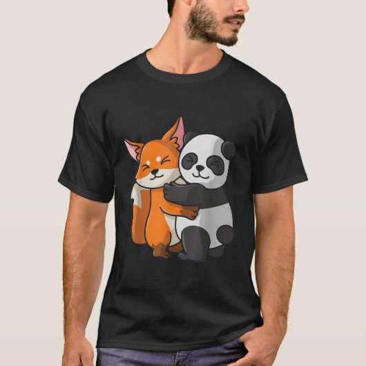 キツネとパンダハギングラブアニマル Tシャツ (正面)