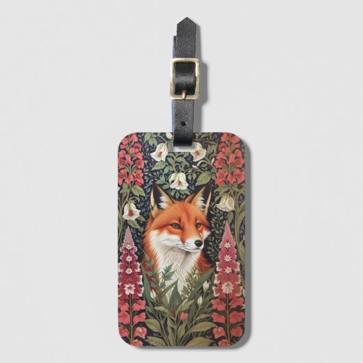 キツネとフォックスグローブフラワーズウィリアムインスパイアモリス ラゲッジタグ (正面縦)