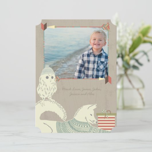 キツネとフクロウの森のクリスマスと写真 シーズンカード (スタンド正面)