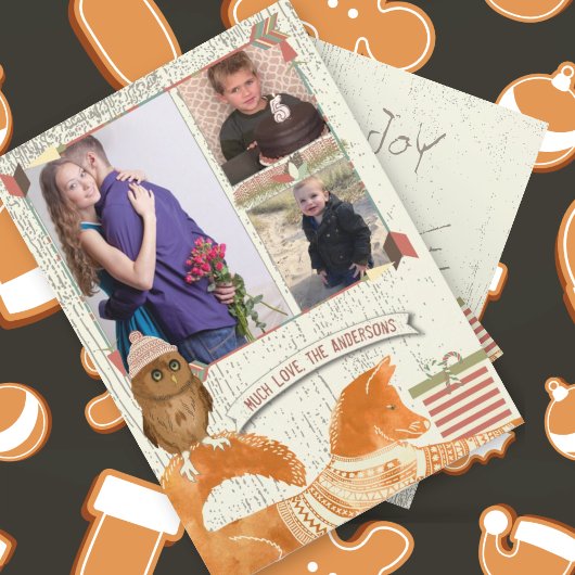 キツネとフクロウの森のクリスマスと写真 シーズンカード