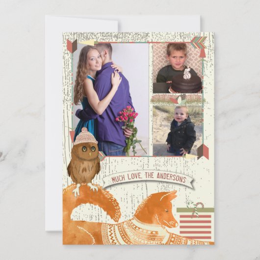 キツネとフクロウの森のクリスマスと写真 シーズンカード (正面)