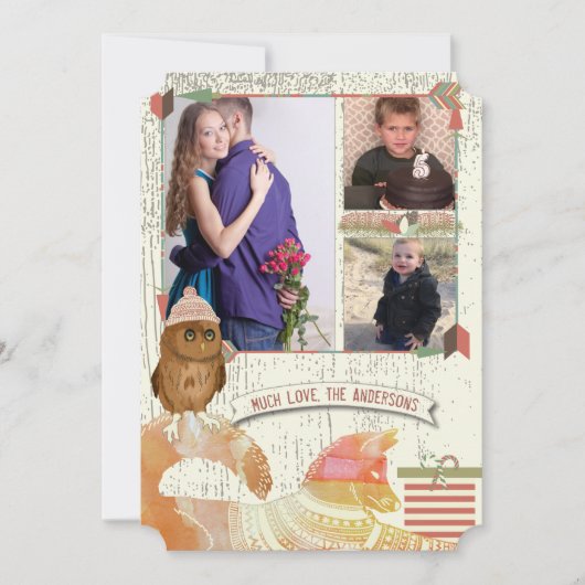 キツネとフクロウの森のクリスマスと写真 シーズンカード (正面)