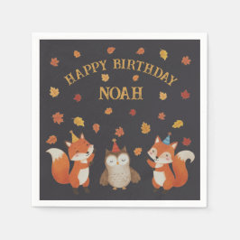 キツネとフクロウの森の秋の子供の誕生日パーティー スタンダードカクテルナプキン
