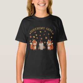 キツネとフクロウの森の秋の誕生日パーティー Tシャツ