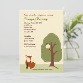 キツネとフクロウの森の赤ちゃんシャワー5x7 招待状 (スタンド正面)