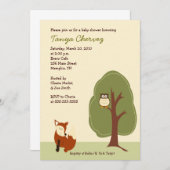 キツネとフクロウの森の赤ちゃんシャワー5x7 招待状 (正面/裏面)