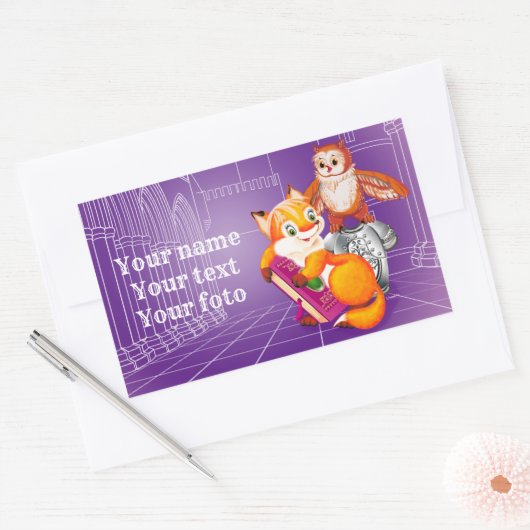 キツネとフクロウスミレ 長方形シール (封筒)