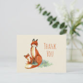 キツネとベビーの水の色 – 赤ちゃんシャワーありがとう ポストカード (スタンド正面)