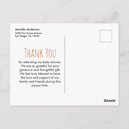 キツネとベビーの水の色 – 赤ちゃんシャワーありがとう ポストカード (裏面)