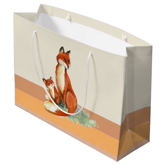 キツネとベビー水彩イラストレーションおめでとう ラージペーパーバッグ (裏面アングル)