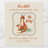 キツネとベビー水彩イラストレーションベビーシャワー ワインラベル (シングルラベル)