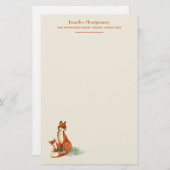キツネとベビー水彩イラストレーション パーソナライズされた 便箋 (正面/裏面)