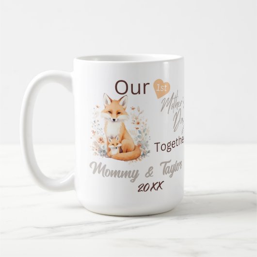 キツネとベビー、私たちの最初の母の日の一緒に コーヒーマグカップ (左)