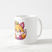 キツネとマンゴーのかわいいアート コーヒーマグカップ (正面右)