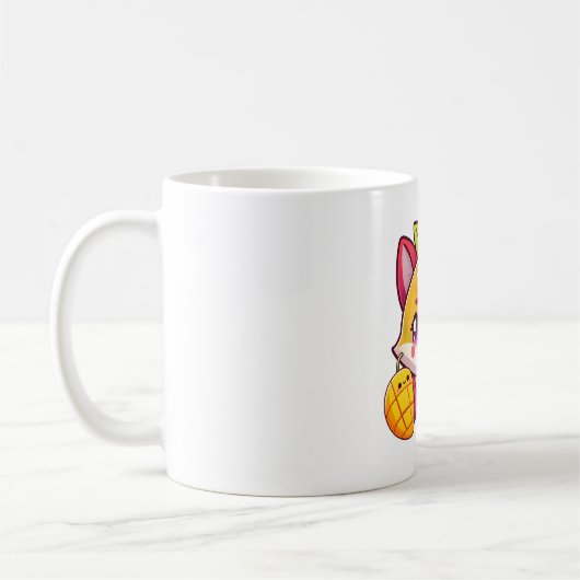 キツネとマンゴーのかわいいアート コーヒーマグカップ (左)