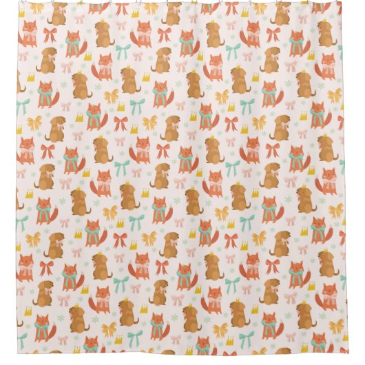 キツネと子犬 シャワーカーテン (正面)