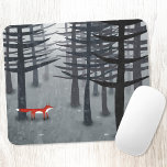 キツネと森のオンブレ絵画ー風景 マウスパッド<br><div class="desc">暗い森の中の松の間には、野生の赤いキツネが立っている。野生生物絵画、動物、自然愛好家のための風景。</div>
