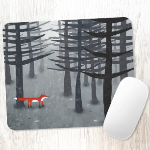 キツネと森のオンブレ絵画ー風景 マウスパッド