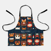 キツネと猫の森のレトロパターン エプロン (正面)
