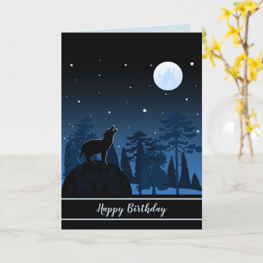 キツネと真夜中満月 カード (黄色い花)