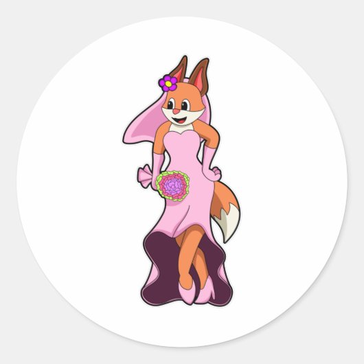 キツネと結婚のドレス&花の束 ラウンドシール (正面)