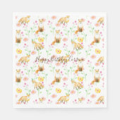 キツネと花ピンク黄色の水色 スタンダードランチョンナプキン (正面)