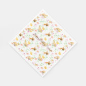 キツネと花ピンク黄色の水色 スタンダードランチョンナプキン (角)