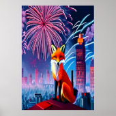 キツネと花火 | AIアートポスター ポスター (正面)