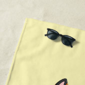 キツネと花、黄色の子の名前淡い色の ビーチタオル (インサイチュ)