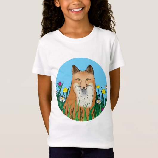 キツネと花 Tシャツ (正面)