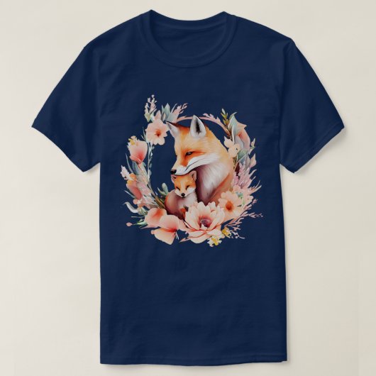 キツネと花 Tシャツ (デザイン正面)