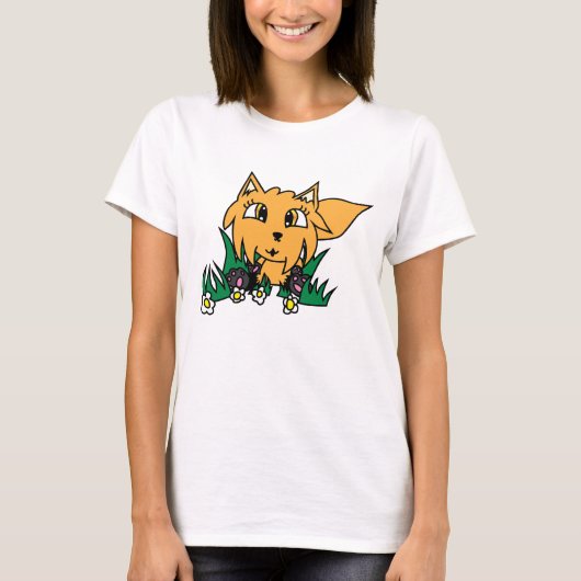 キツネと花 Tシャツ (正面)