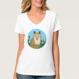 キツネと花 Tシャツ