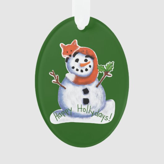 キツネと雪だるまフレンズのクリスマス オーナメント (正面)