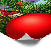 キツネと雪の乙女が冬の森の風景 ポスター (角)