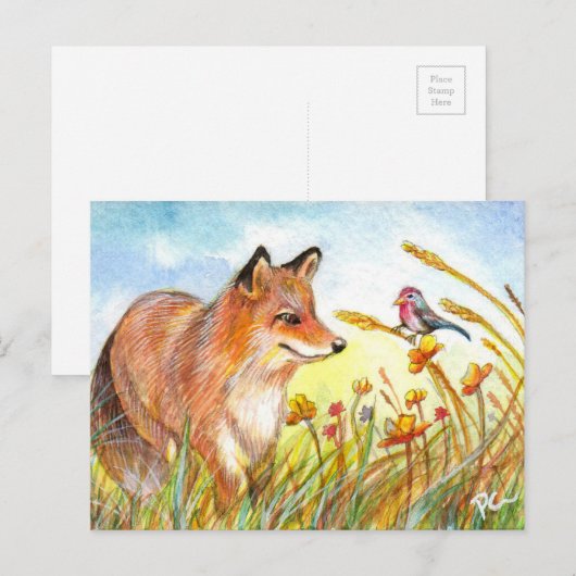 キツネと鳥 ポストカード (正面/裏面)