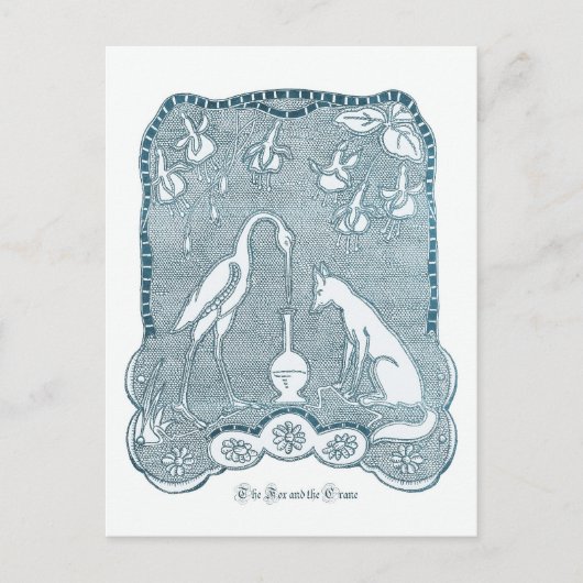 キツネと鶴の青 ポストカード (正面)